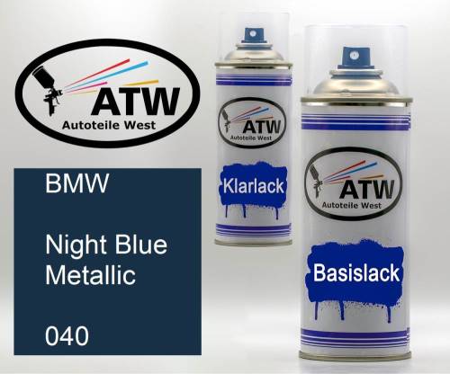 BMW, Night Blue Metallic, 040: 400ml Sprühdose + 400ml Klarlack - Set, von ATW Autoteile West.